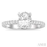 1/2 ctw Oval Shape Semi-Mount Diamond Engagement Ring in 14K White Gold